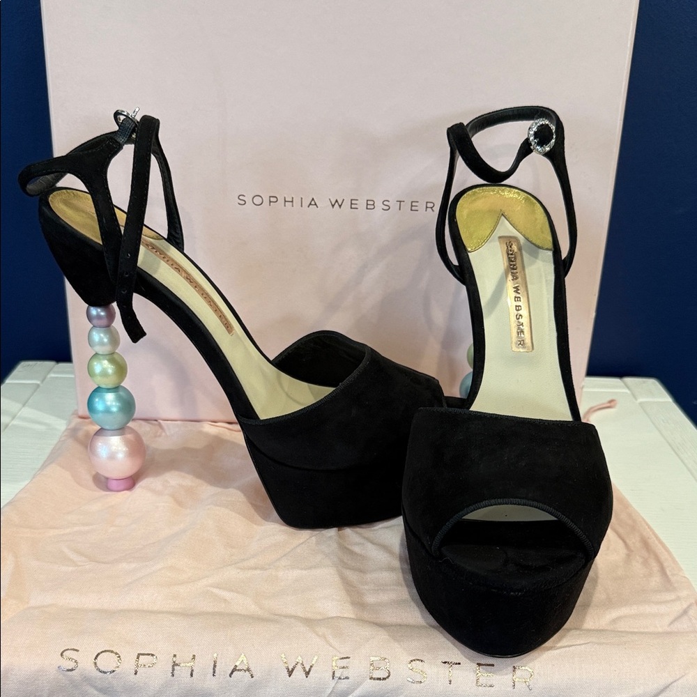 Sophia Webster Black Suede Heels with Multicolor Beaded Heel